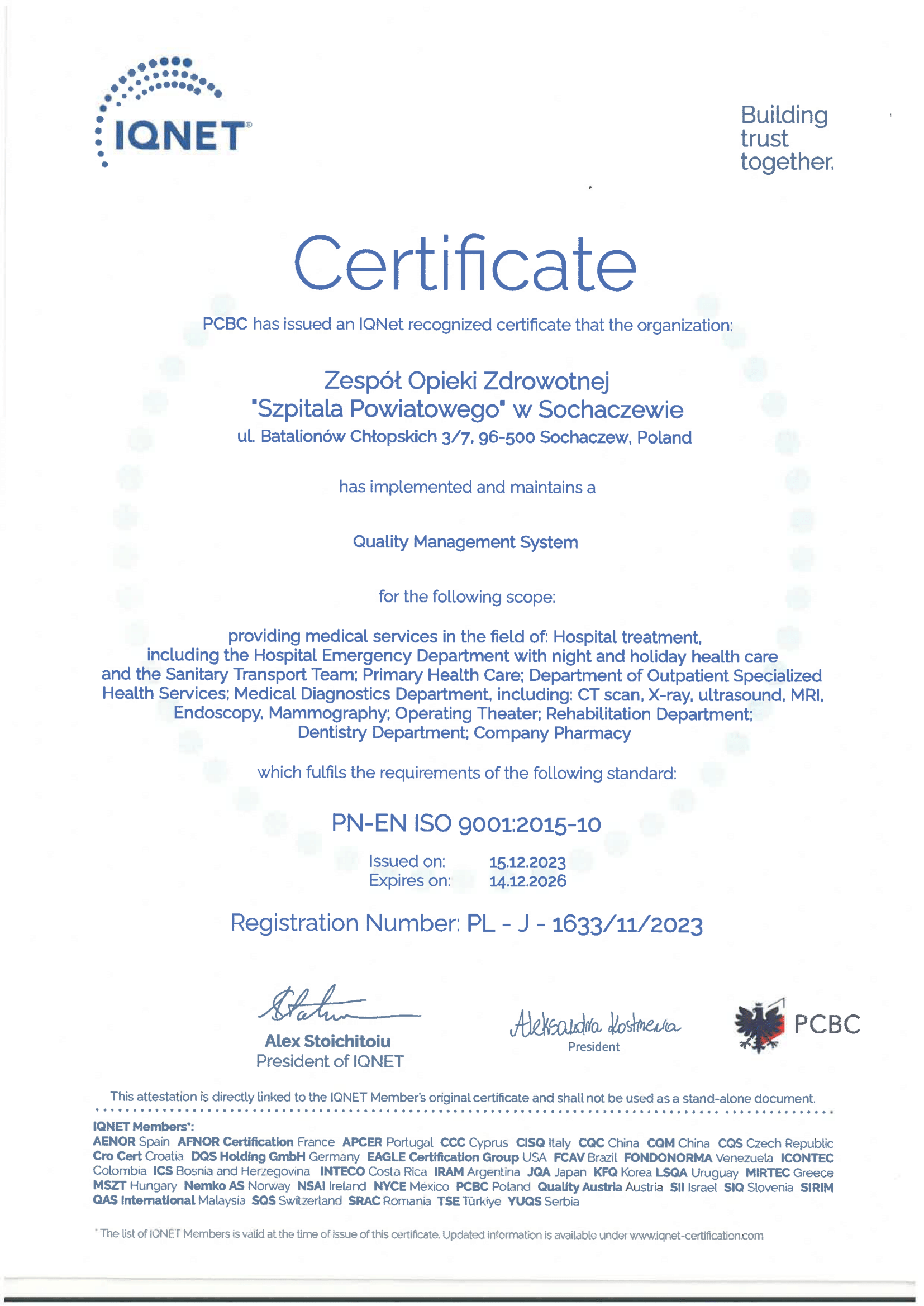 Certificate IQNET